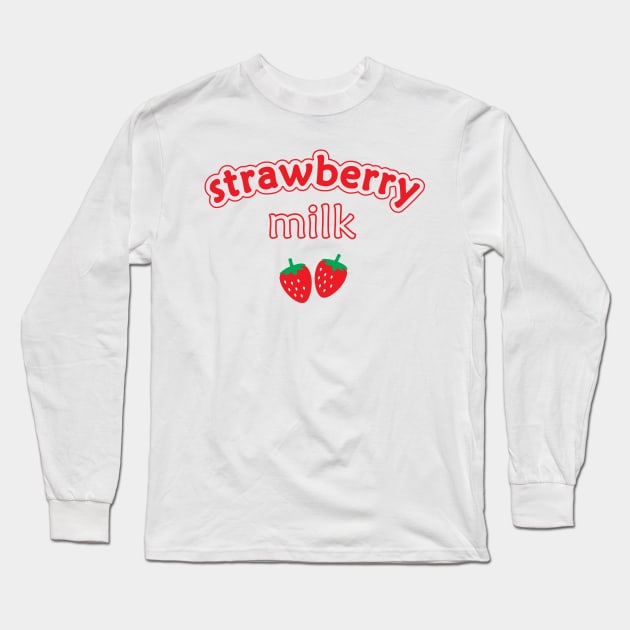 Strawberry Milk Kawaii Cute Strawberries Red Long Sleeve T-Shirt by CandyMoonDesign